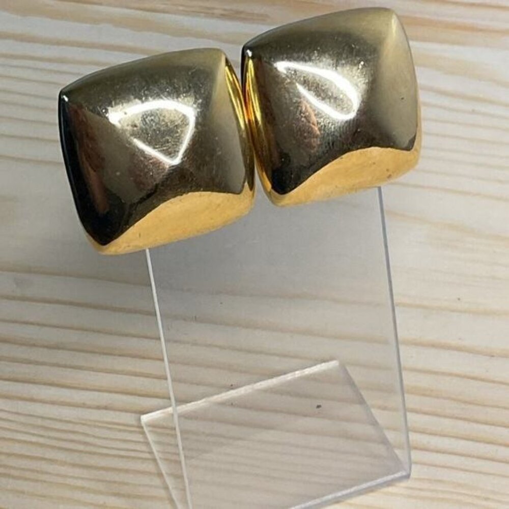 Vintage Gold-Tone Clip-On Square Earrings Made In USA